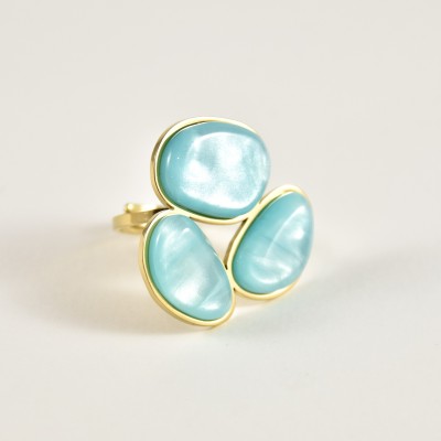 BAGUE PAMPILLES OVALES VERTES ACIER INOXYDABLE GOLD PETIT PRIX