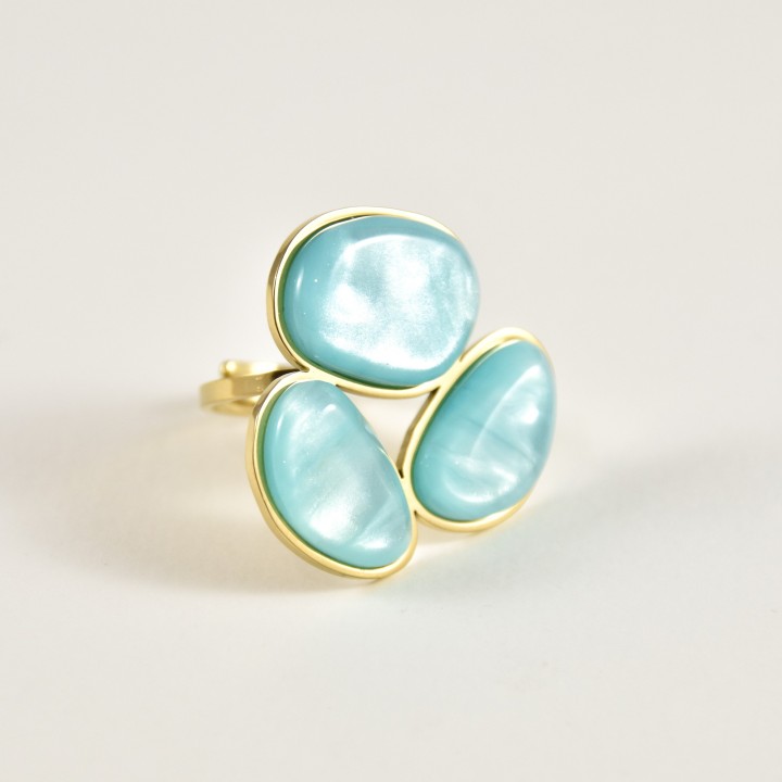 BAGUE PAMPILLES OVALES VERTES ACIER INOXYDABLE GOLD PETIT PRIX