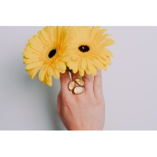 BAGUE PAMPILLES OVALES GOLD NACREES ACIER INOXYDABLE GOLD PETIT PRIX