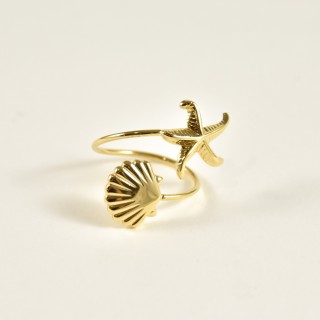 BAGUE FINE COQUILLAGE ETOILE DE MER ACIER INOXYDABLE GOLD PETIT PRIX