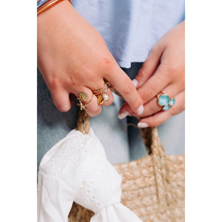 BAGUE FINE COQUILLAGE ETOILE DE MER ACIER INOXYDABLE GOLD PETIT PRIX
