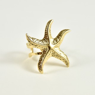 BAGUE DOUBLE ETOILE DE MER MARTELEE ACIER INOXYDABLE GOLD PETIT PRIX