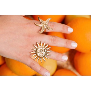 BAGUE DOUBLE ETOILE DE MER MARTELEE ACIER INOXYDABLE GOLD PETIT PRIX