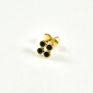 PUCE STRASS ROND S NOIRS BOULE ACIER INOXYDABLE GOLD PETIT PRIX