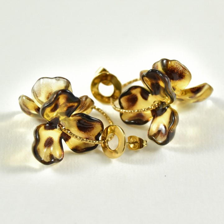 BOUCLES FLEURS PANTHERES ACIER INOXYDABLE GOLD PETIT PRIX