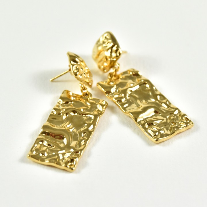 BOUCLES RECTANGULAIRES MARTELEES ACIER INOXYDABLE GOLD PETIT PRIX