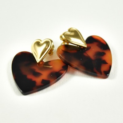 BOUCLES COEURS MARRONS ACIER INOXYDABLE GOLD PETIT PRIX