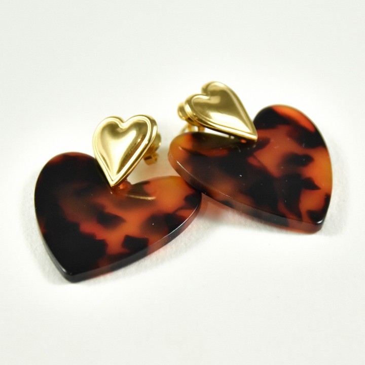 BOUCLES COEURS MARRONS ACIER INOXYDABLE GOLD PETIT PRIX