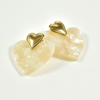 BOUCLES COEURS BEIGES ACIER INOXYDABLE GOLD PETIT PRIX