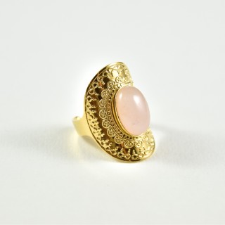 BAGUE XL OVALE PIERRE ROSE ACIER INOXYDABLE GOLD PETIT PRIX