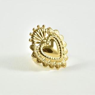 BAGUE COEUR SACRE GRAVE ACIER INOXYDABLE GOLD PETIT PRIX