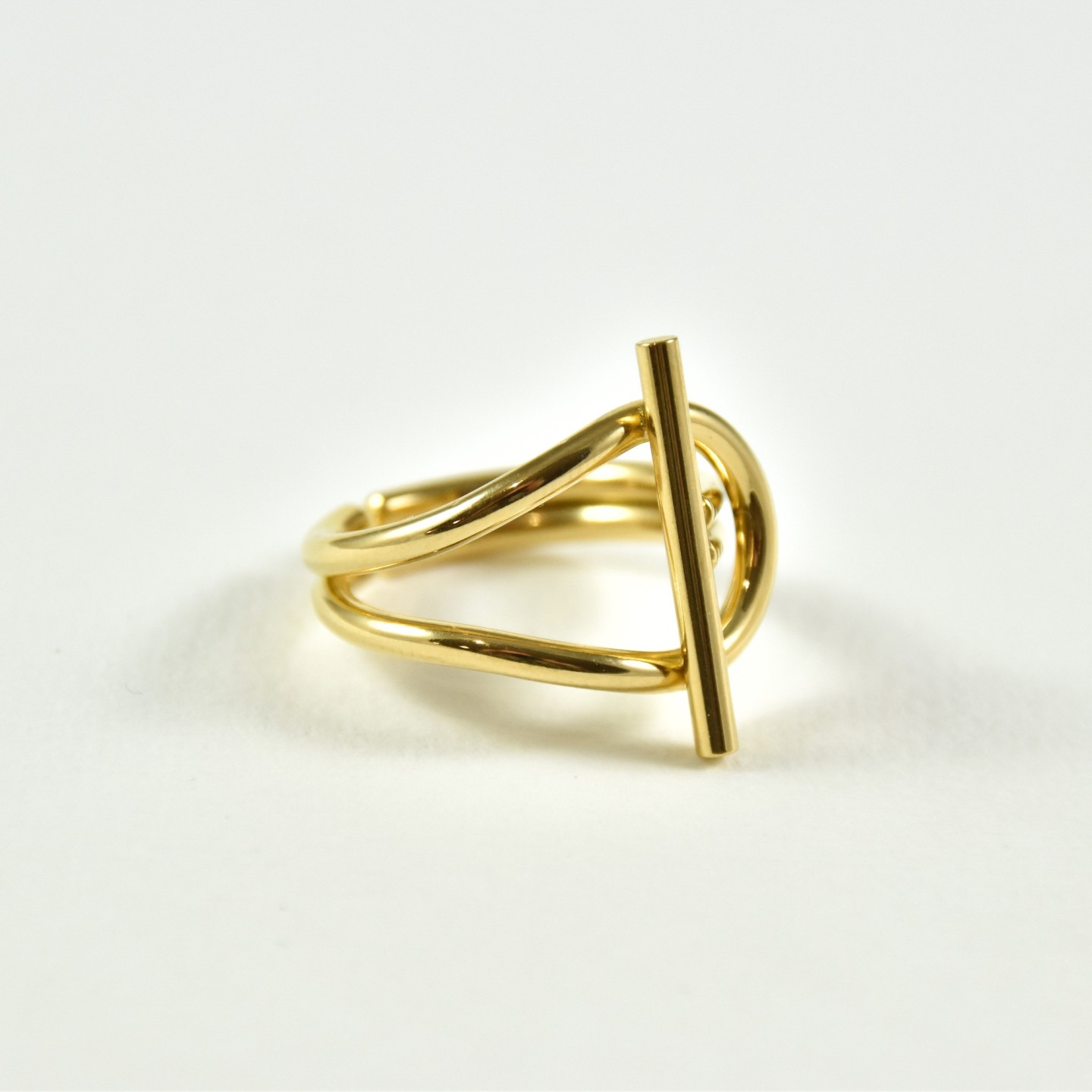 BAGUE ANNEAU DOUBLE GOUTTE TIGE ACIER INOXYDABLE GOLD PETIT PRIX