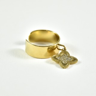 BAGUE LARGE FLEUR STRASS ACIER INOXYDABLE GOLD PETIT PRIX