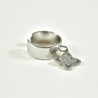 BAGUE LARGE FLEUR STRASS  ACIER INOXYDABLE SILVER PETIT PRIX