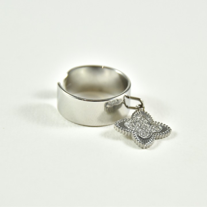 BAGUE LARGE FLEUR STRASS  ACIER INOXYDABLE SILVER PETIT PRIX