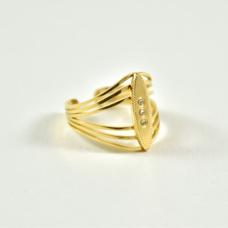 BAGUE CISELE OVALE STRASS ACIER INOXYDABLE GOLD PETIT PRIX