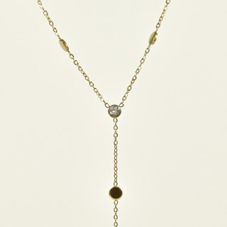 COLLIER CRAVATE RONDS STRASS ACIER INOX GOLD PETIT PRIX