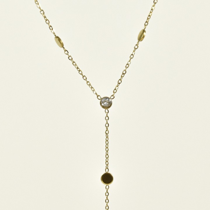COLLIER CRAVATE RONDS STRASS ACIER INOX GOLD PETIT PRIX