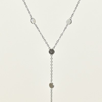 COLLIER CRAVATE RONDS STRASS ACIER INOX SILVER PETIT PRIX