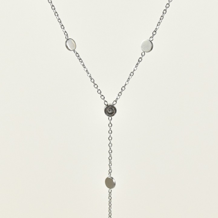 COLLIER CRAVATE RONDS STRASS ACIER INOX SILVER PETIT PRIX