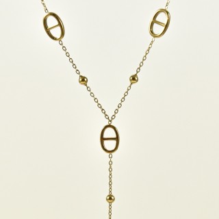 COLLIER CRAVATE PERLES MAILLONS MARINE ACIER INOX GOLD PETIT PRIX