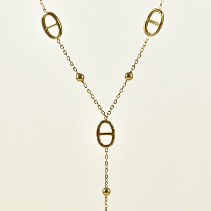 COLLIER CRAVATE PERLES MAILLONS MARINE ACIER INOX GOLD PETIT PRIX