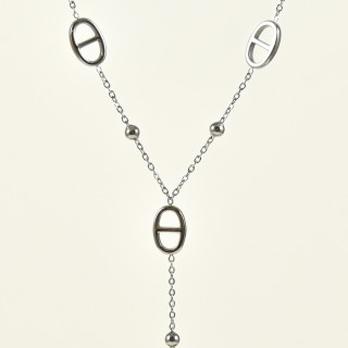 COLLIER CRAVATE PERLES MAILLONS MARINE ACIER INOX SILVER PETIT PRIX