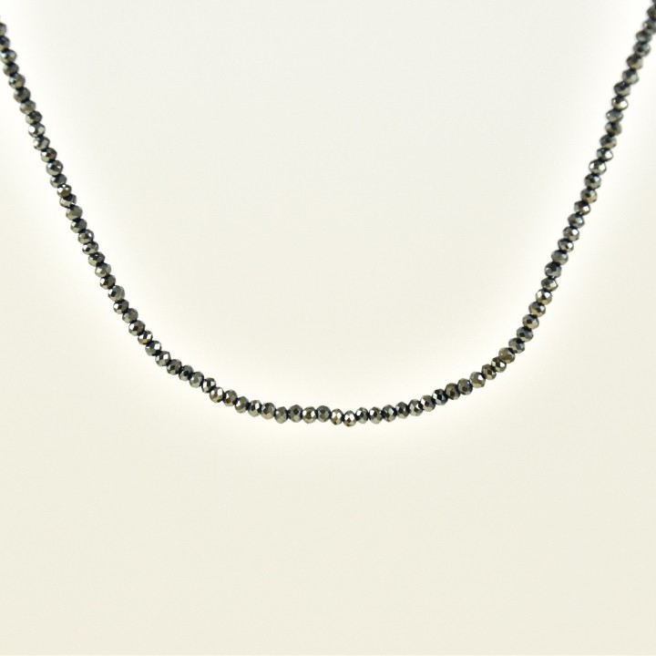 COLLIER PERLES FACETTES GRIS METAL ACIER INOX GOLD PETIT PRIX