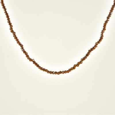 COLLIER PERLES FACETTES MARRONS ACIER INOX GOLD PETIT PRIX