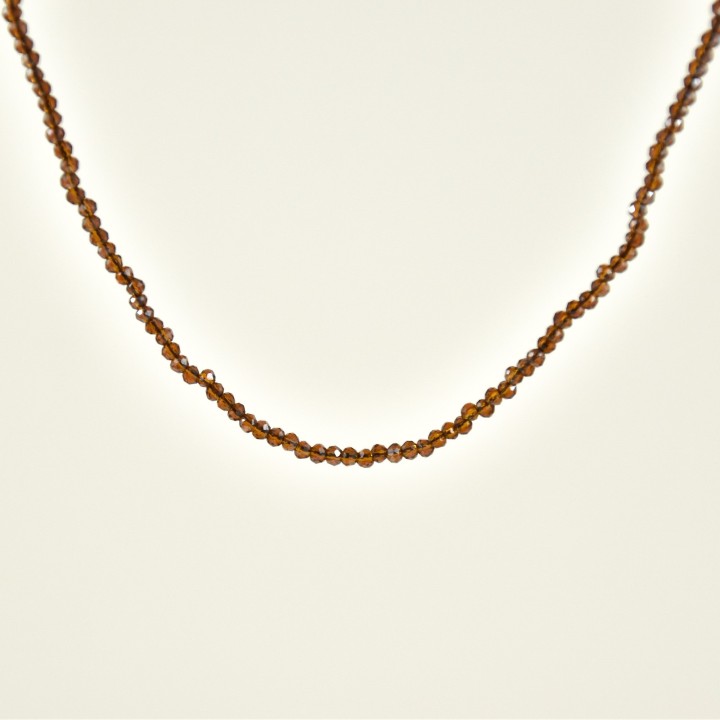 COLLIER PERLES FACETTES MARRONS ACIER INOX GOLD PETIT PRIX