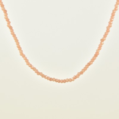 COLLIER PERLES FACETTES ROSES ACIER INOX GOLD PETIT PRIX