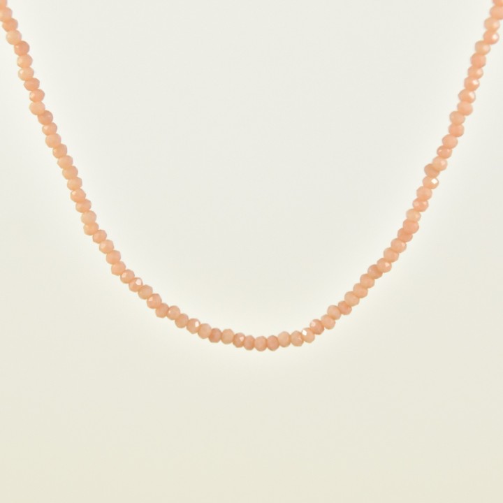 COLLIER PERLES FACETTES ROSES ACIER INOX GOLD PETIT PRIX