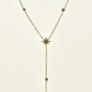 COLLIER CRAVATE ETOILES STRASS ACIER INOX GOLD PETIT PRIX