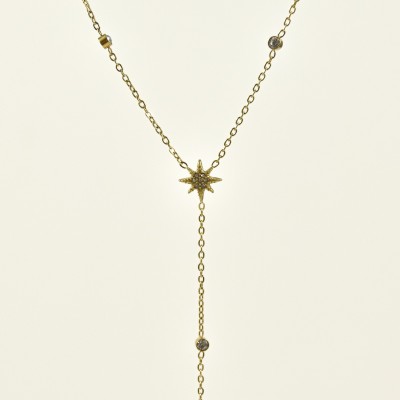 COLLIER CRAVATE ETOILES STRASS ACIER INOX GOLD PETIT PRIX