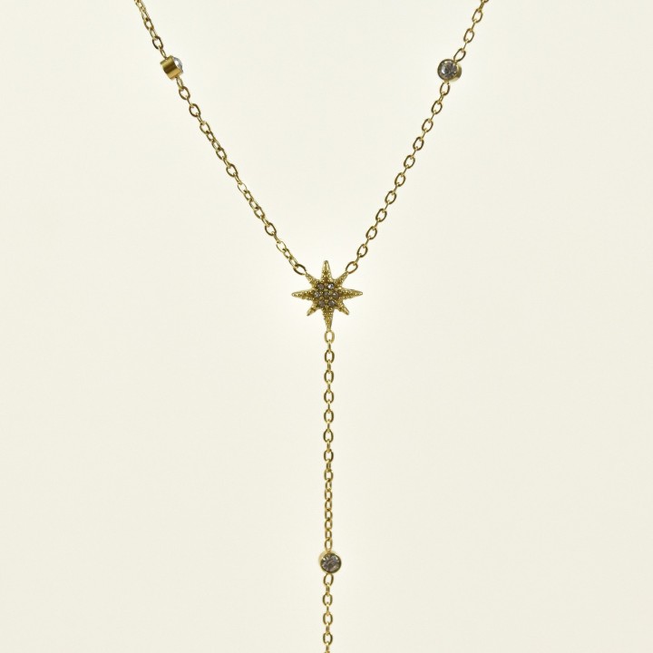 COLLIER CRAVATE ETOILES STRASS ACIER INOX GOLD PETIT PRIX