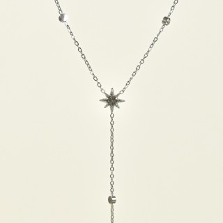 COLLIER CRAVATE ETOILES STRASS ACIER INOX SILVER PETIT PRIX