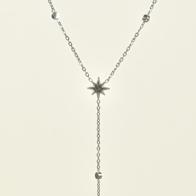 COLLIER CRAVATE ETOILES STRASS ACIER INOX SILVER PETIT PRIX