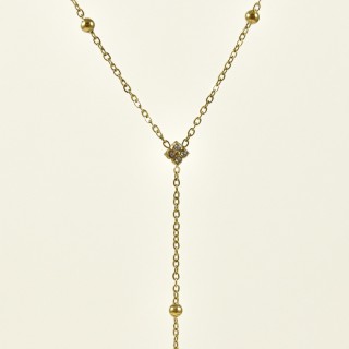 COLLIER CRAVATE FLEURS STRASS ACIER INOX GOLD PETIT PRIX