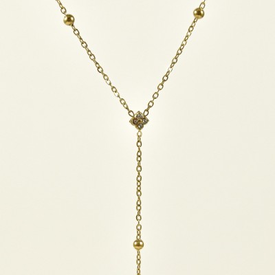 COLLIER CRAVATE FLEURS STRASS ACIER INOX GOLD PETIT PRIX