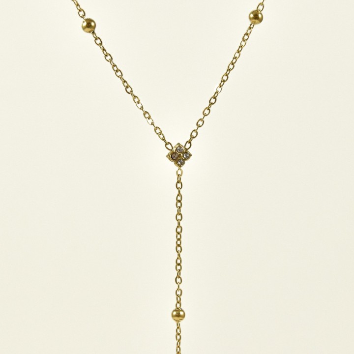 COLLIER CRAVATE FLEURS STRASS ACIER INOX GOLD PETIT PRIX