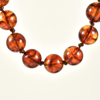 COLLIER GROSSES PERLES RONDES MARRONS ACIER INOX GOLD PETIT PRIX