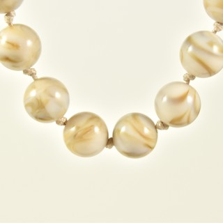 COLLIER GROSSES PERLES RONDES BEIGES ACIER INOX GOLD PETIT PRIX