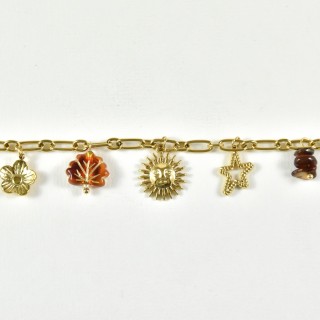 BRACELET PERLES GRIS METALLISE MEDAILLON ACIER INOX GOLD PETIT PRIX