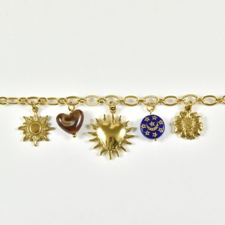 BRACELET CHARMS COEUR FLEUR SOLEIL ACIER INOXYDABLE GOLD PETIT PRIX