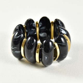 JONC ELASTIQUE RESINE NOIR ACIER INOXYDABLE GOLD PETIT PRIX