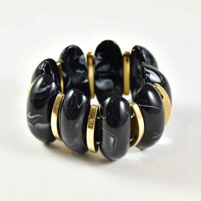 JONC ELASTIQUE RESINE NOIR ACIER INOXYDABLE GOLD PETIT PRIX