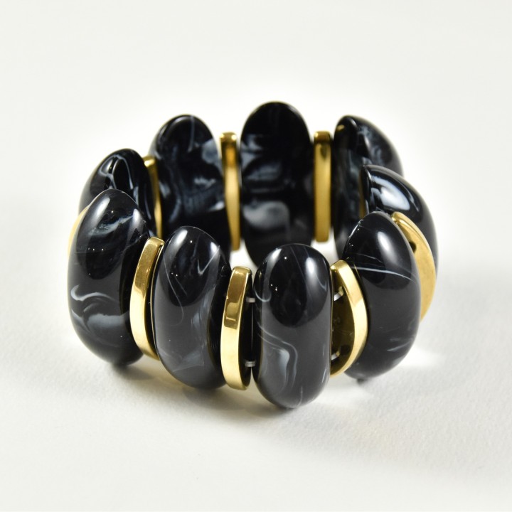JONC ELASTIQUE RESINE NOIR ACIER INOXYDABLE GOLD PETIT PRIX