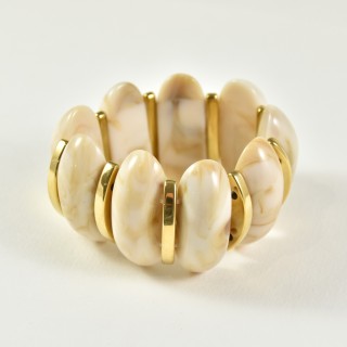 JONC ELASTIQUE RESINE BEIGE ACIER INOXYDABLE GOLD PETIT PRIX