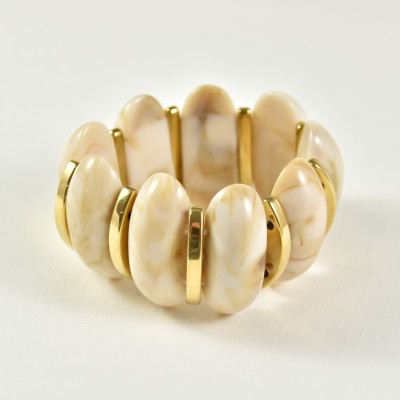 JONC ELASTIQUE RESINE BEIGE ACIER INOXYDABLE GOLD PETIT PRIX