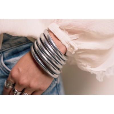 JONC BOUDDHISTE TIBETAIN KUMLAI MAXI MANTRA SHINY SILVER PAS CHER